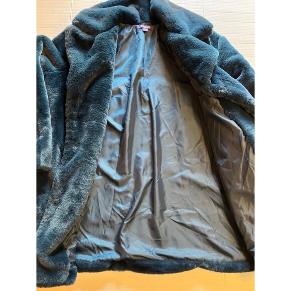 Roamans Womens plus 20W Faux Fur Coat blue/green luxuriously  soft pockets snap - Picture 10 of 14
